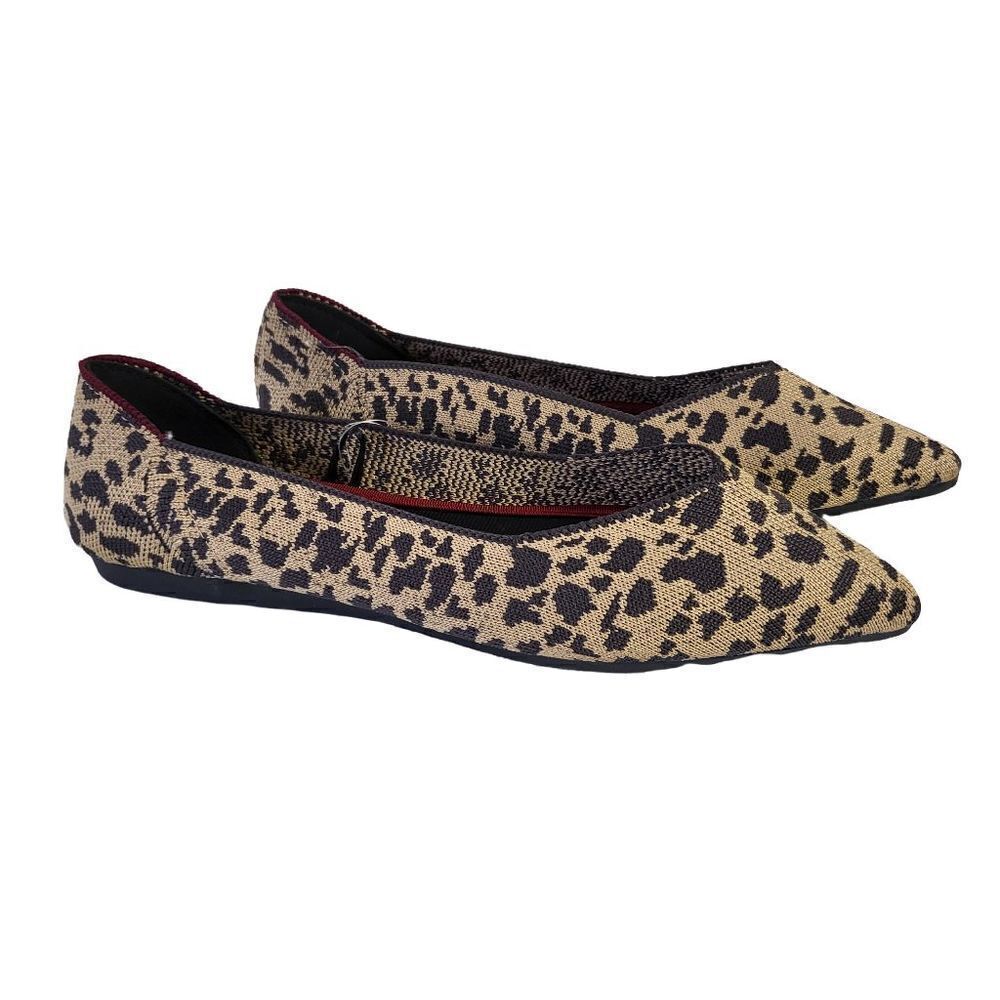 NWT Seven7 Elsa Point Toe Flats Sock Fabric Shoes Tan Black Animal Print Size 8